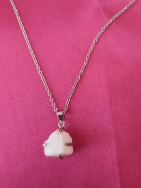 Natural  Gemstone - Raw Moonstone Pendant Necklace - White Gold Plated Chain